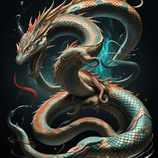AI generated: showcase the magnificence of Orochi, colorful masterpiece, 1boy, extremely detailed snake with drago...
