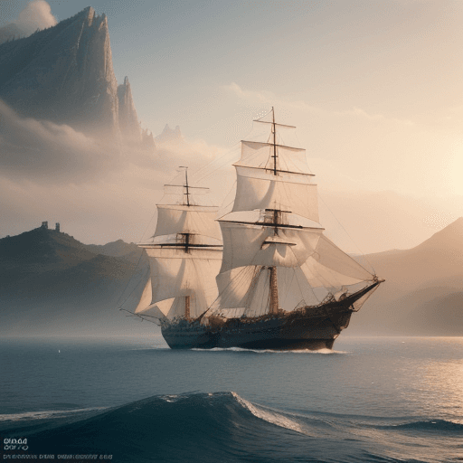 AI generated: Photo of a ultra realistic sailing ship, dramatic light, pale sunrise, cinematic lighting, battered,...