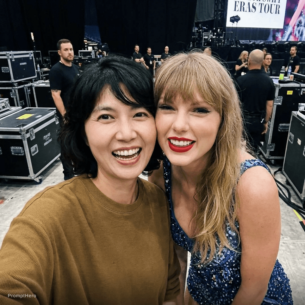AI generated: with Taylor Swift backstage at a concert, excited fans vibe