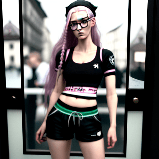 AI generated: Hyperrealistische Mädchen, Sport, Schlank, Top, Shorts, Muskeln schlank, zart, Glatze, keine Haare, ...