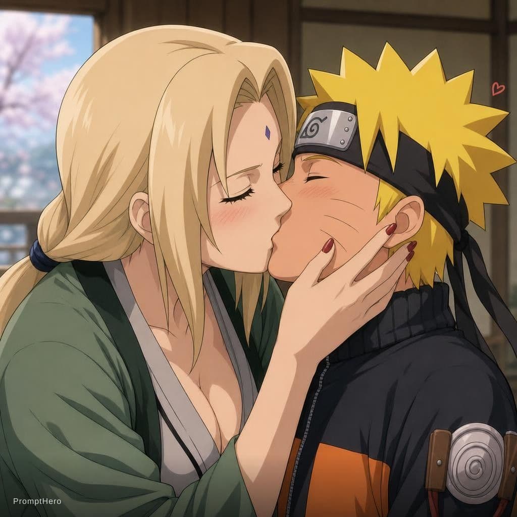 AI generated: Anime girl like tsunade kiss Naruto 