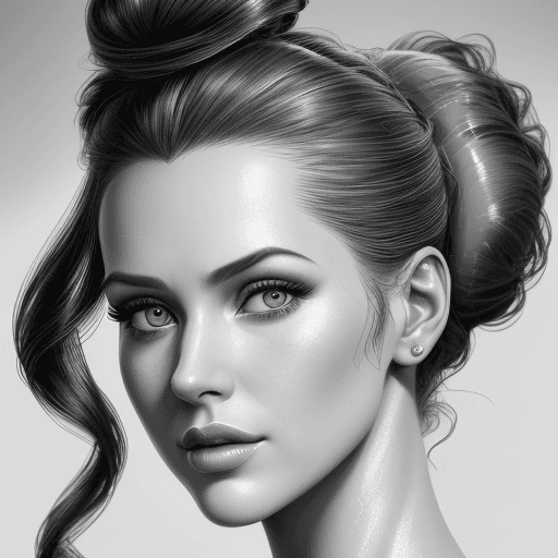 AI generated: the drawing shows a woman with hair in an updo, in the style of hyperrealism and photorealism, glamo...