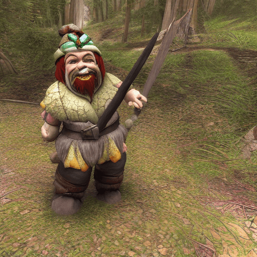 AI generated: photorealistic, full figure, smiling dwarf dressed as a necromancer with a staff in his hand, walks ...
