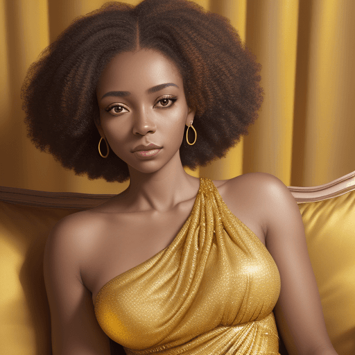 AI generated: a woman in a gold dress
, an African American woman, in photorealistic portrait style, yellow color ...