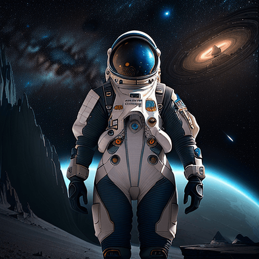 AI generated: **Amidst the untamed landscapes of an alien world, an intrepid human character dons an advanced spac...