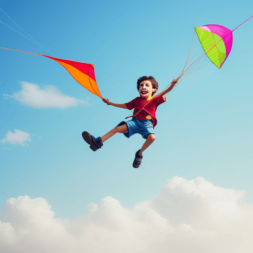 AI generated: kid flying with a kite