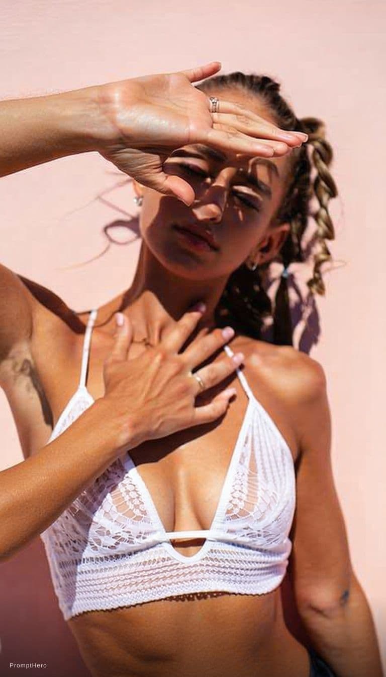 AI generated: Move her hands on her chest repeat the movement of the chest dance



Our AI Clothes Remover transfo...
