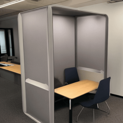 AI generated: stand alone office pod that fits 4 people and has a door
