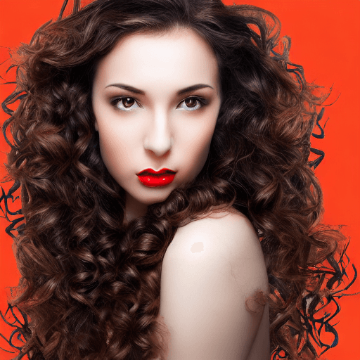 AI generated: Generate an image of a woman with long, curly brown hair, olive skin tone, brown eyes, and red lips....
