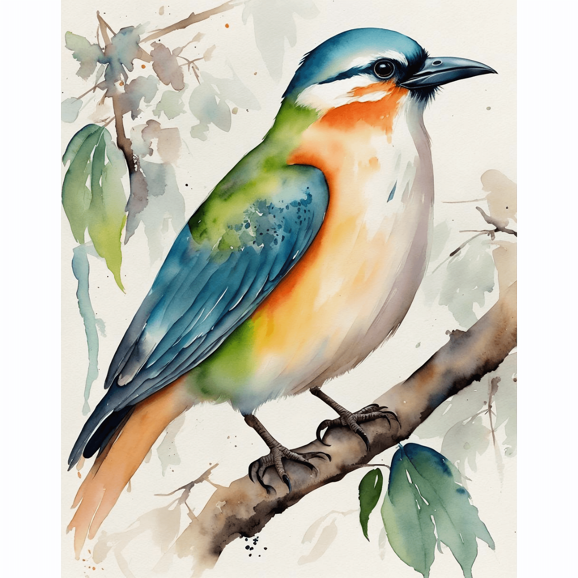 AI generated: bird painted in watercolor, extremely detailed, soft colors, intricately detailed