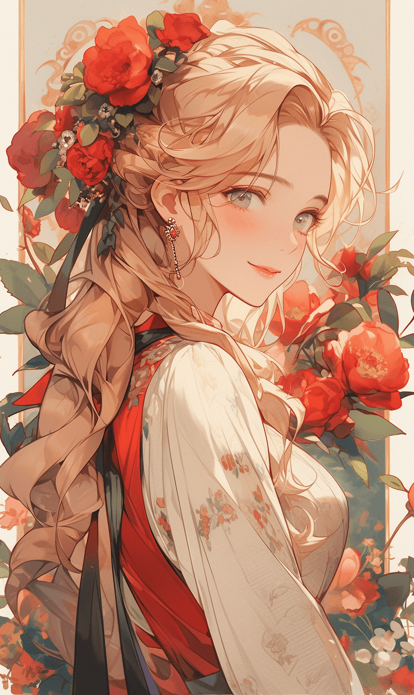 AI generated: anime portrait wallpaper, in the style of art nouveau-inspired illustrations, detailed perfection --...
