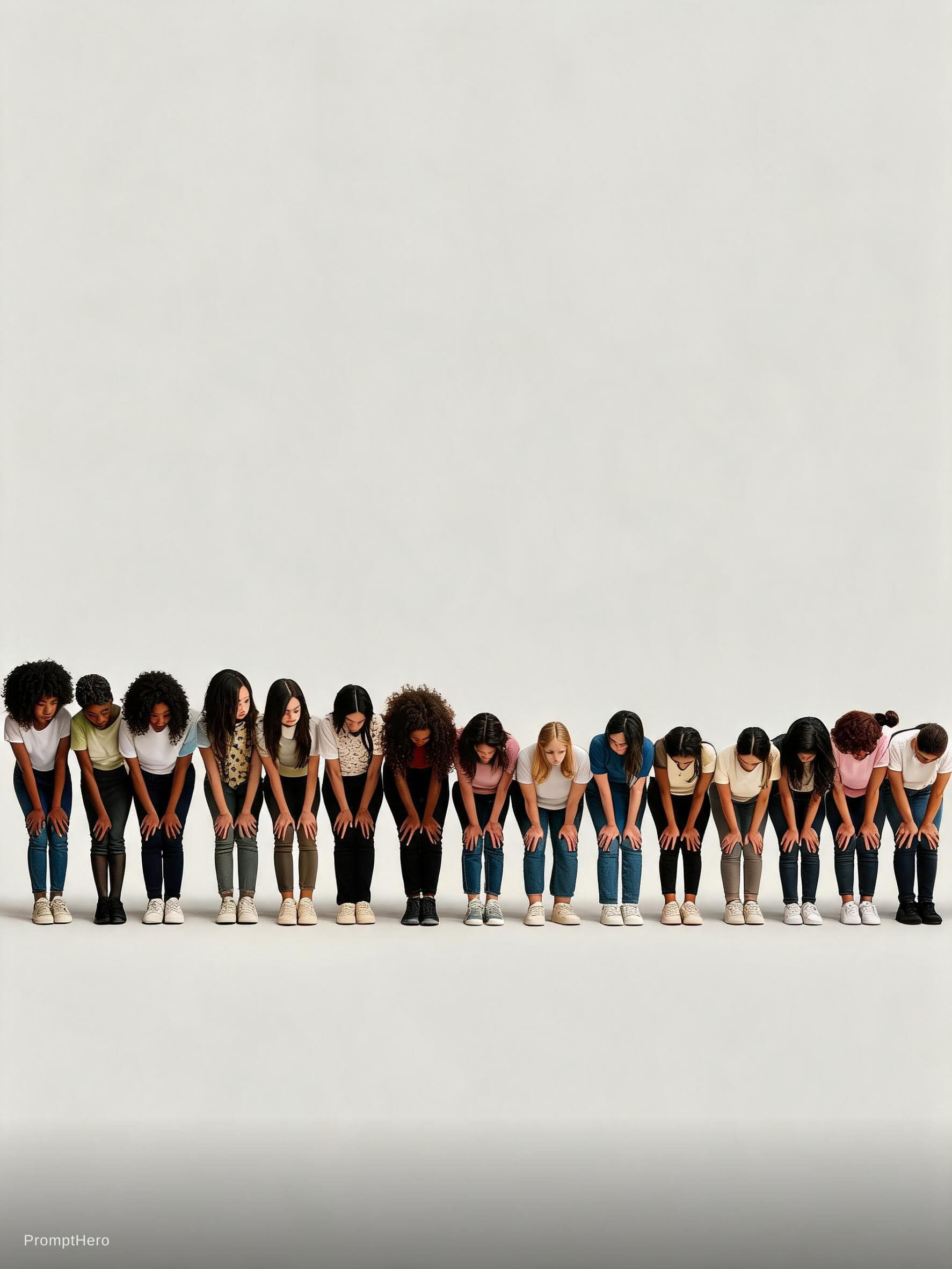 AI generated: Create a row of 21 sexy 
 women of different nationalities bending over

