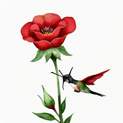 AI generated: illustration. Single red wild flower on a white background, simple, watercolour, hand drawing, --ar ...