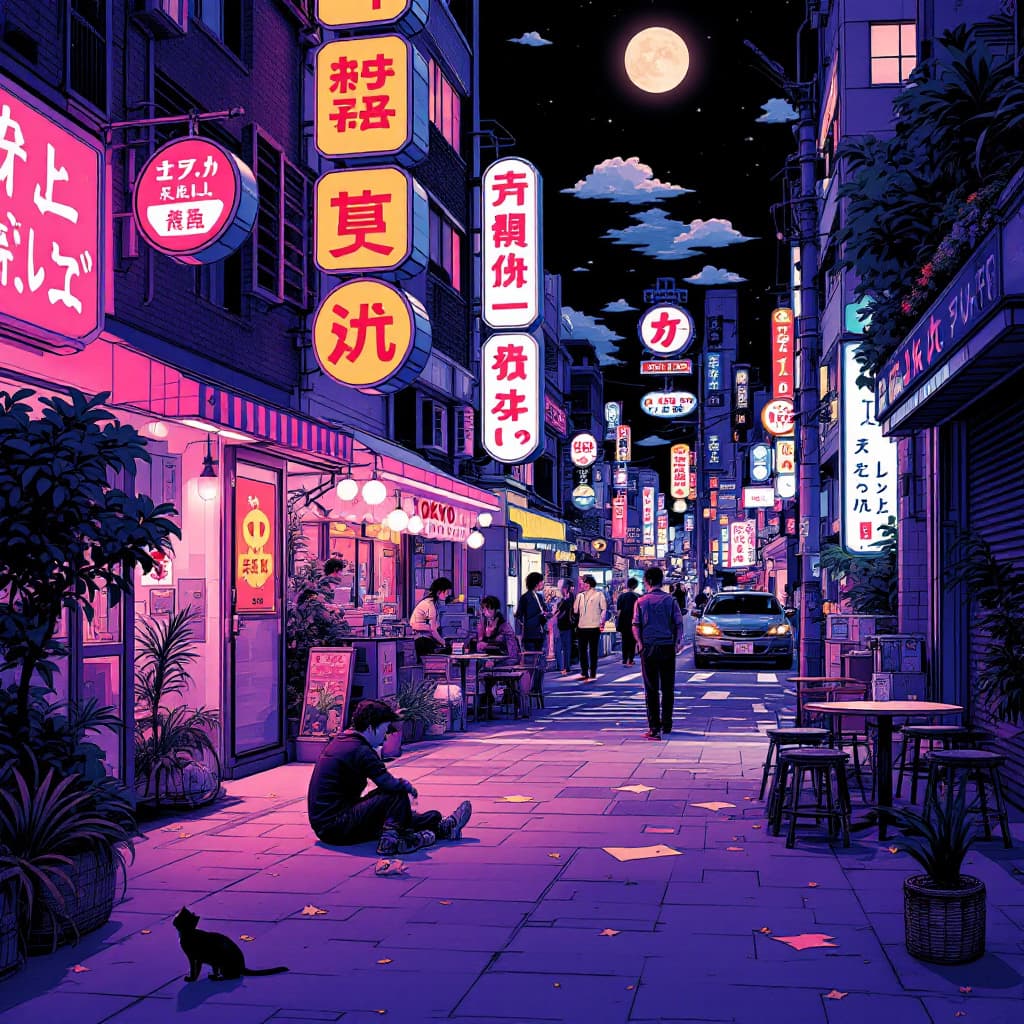 AI generated: An illustration of nightlife in tokyo inspired precise visuals blending realistic details with surre...