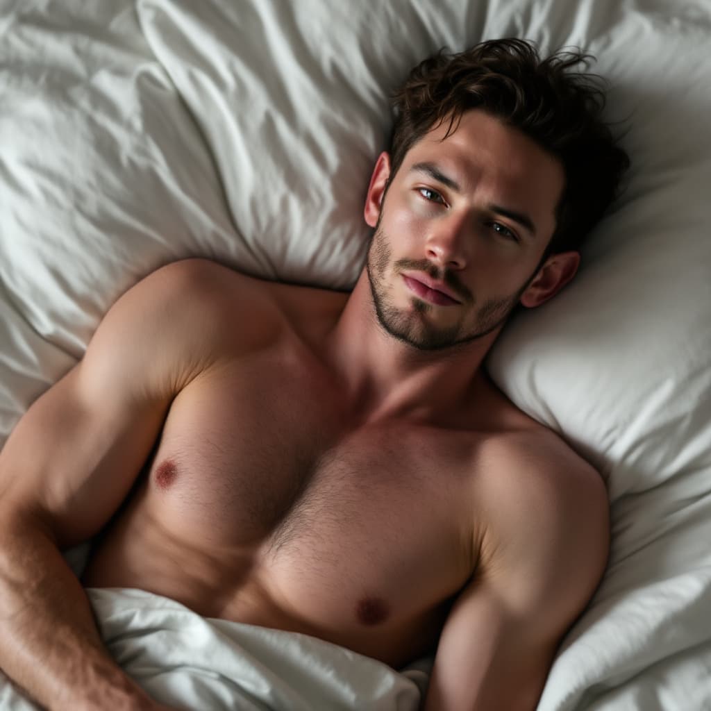 AI generated: Tom Holland shirtless lying on bed 