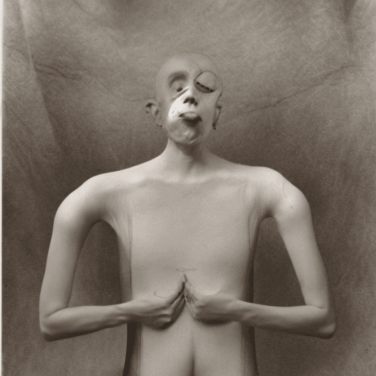 AI generated: full hyper-real Claude Cahun creepy bodies with an ultra-bizarre, ultra-surreal, ultra-absurd, hyper...