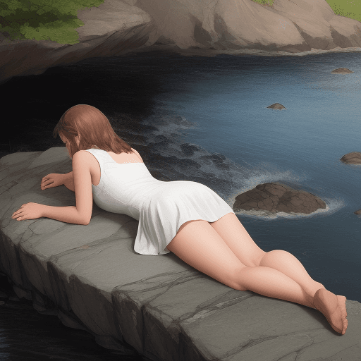 AI generated: girl lies on the rocks