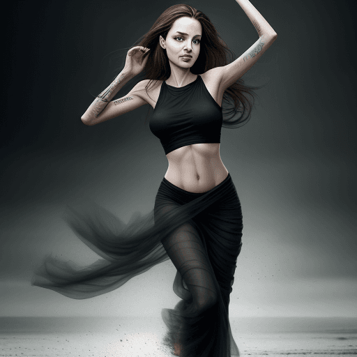 AI generated: angelina jolie beautiful charismatic girl, athletic body, beautiful figure, full length photo, dark ...