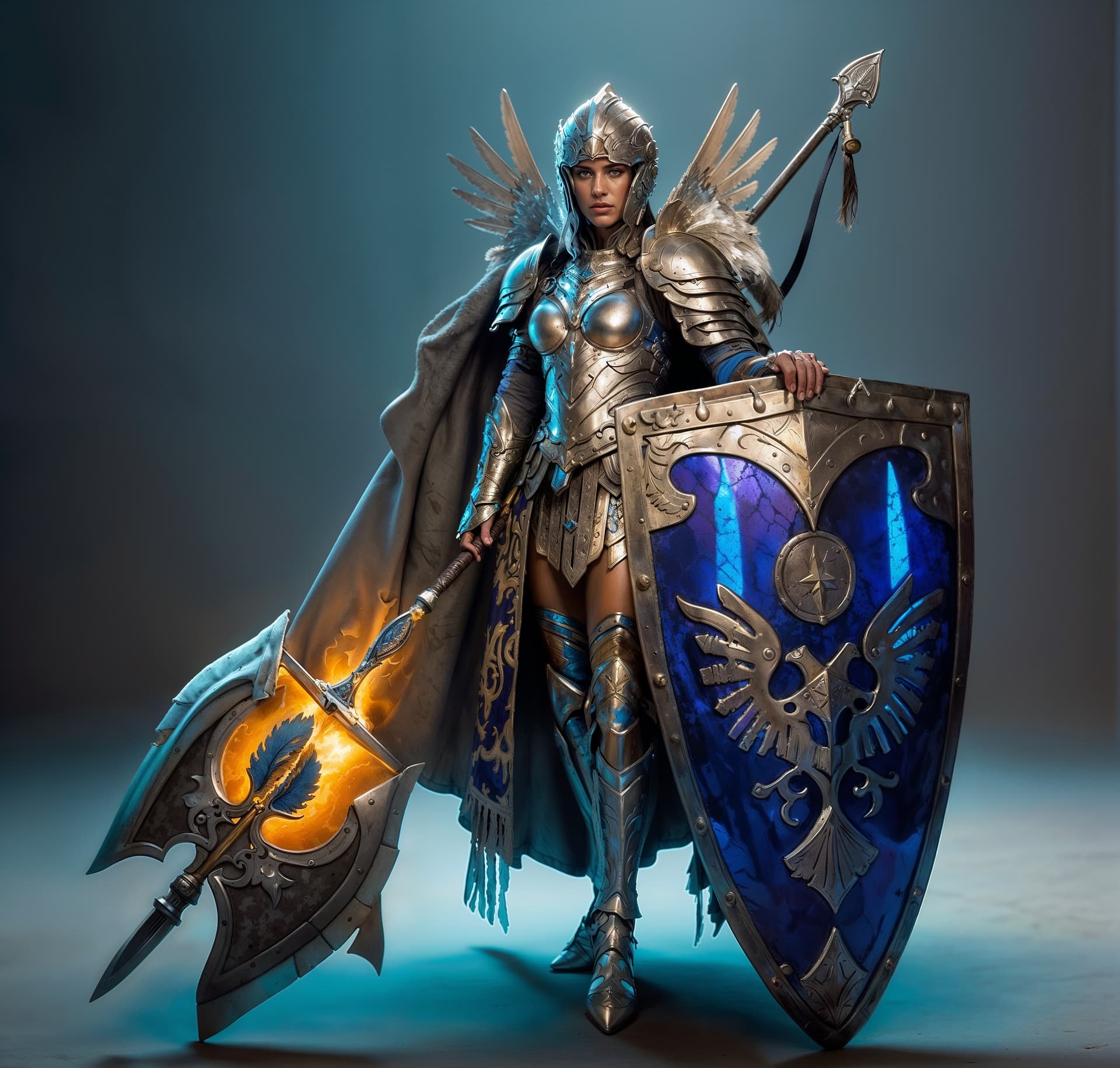 AI generated: A full body photo shot of a beautiful and breathtaking image of an armored ((warrior-knight)) (woman...