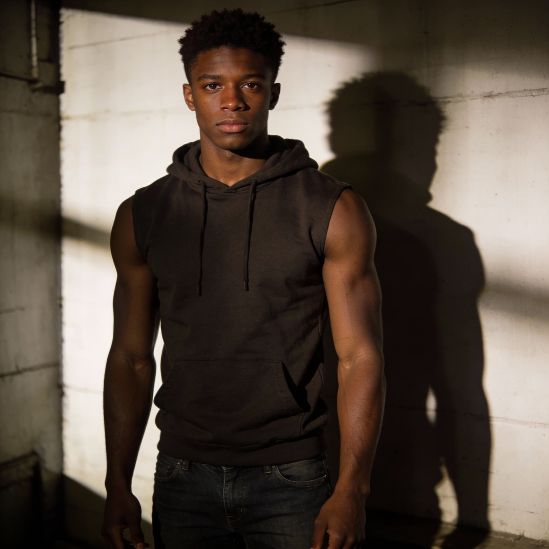 AI generated: Ultra realistic cinematic portrait of Marcus Reed, 20 year old Black man, dark brown skin, short afr...
