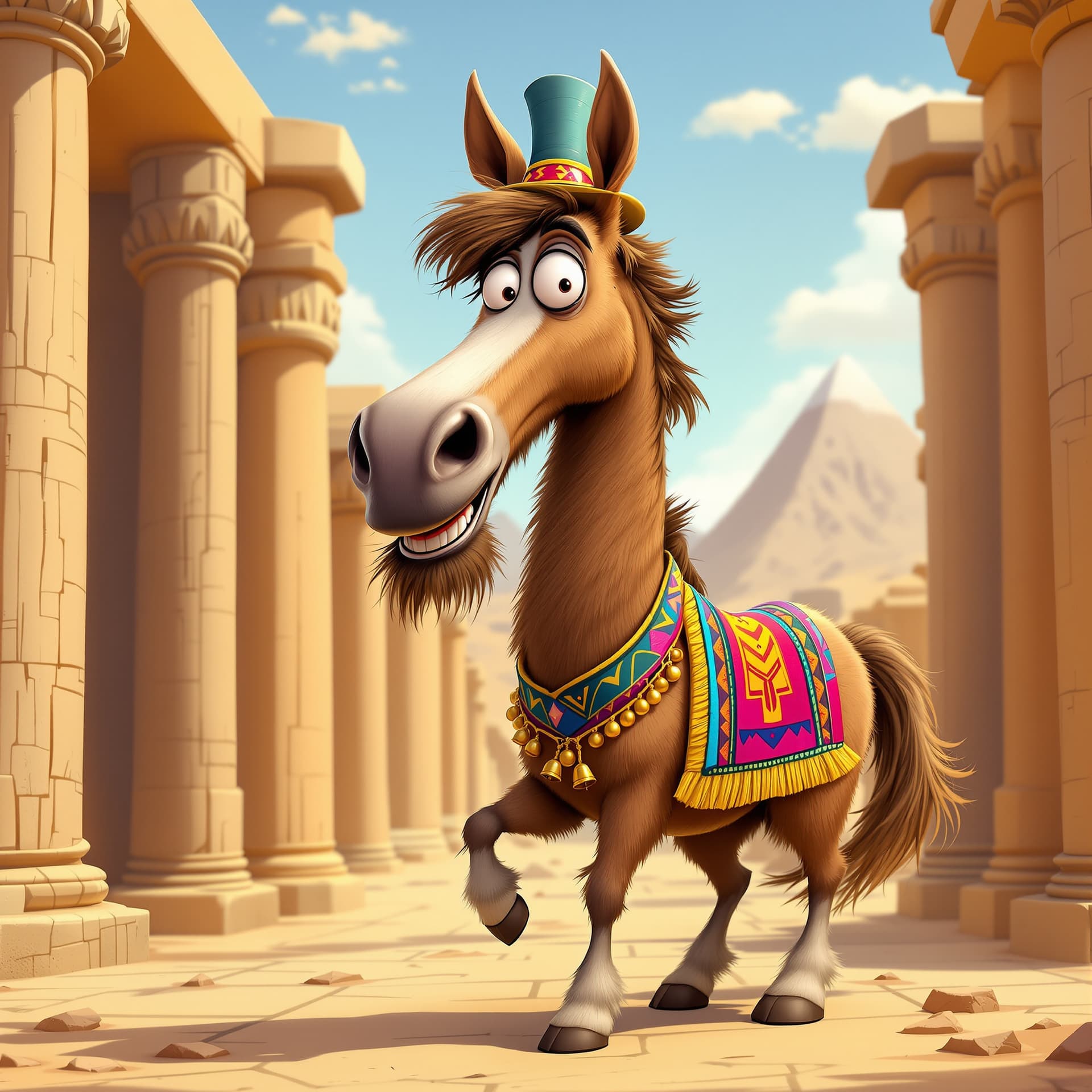 AI generated: funny caricature, silly horse character, Spanish ethnicity, 5 years old, aloof, curious, dramatic, l...