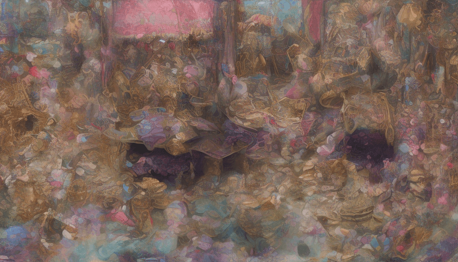 AI generated: digitally creative, Aladdin cave, heavenly relaxing, high detailed chest of jewelry, drawing tools, ...