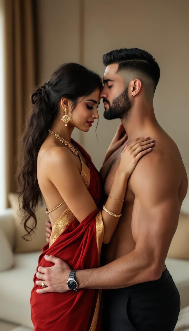 AI generated: full body view  of most beautiful european couple as most beautiful indian couple, most beautiful gi...