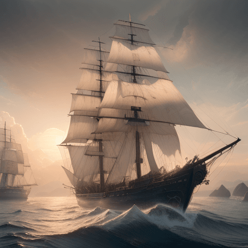 AI generated: Photo of a ultra realistic sailing ship, dramatic light, pale sunrise, cinematic lighting, battered,...