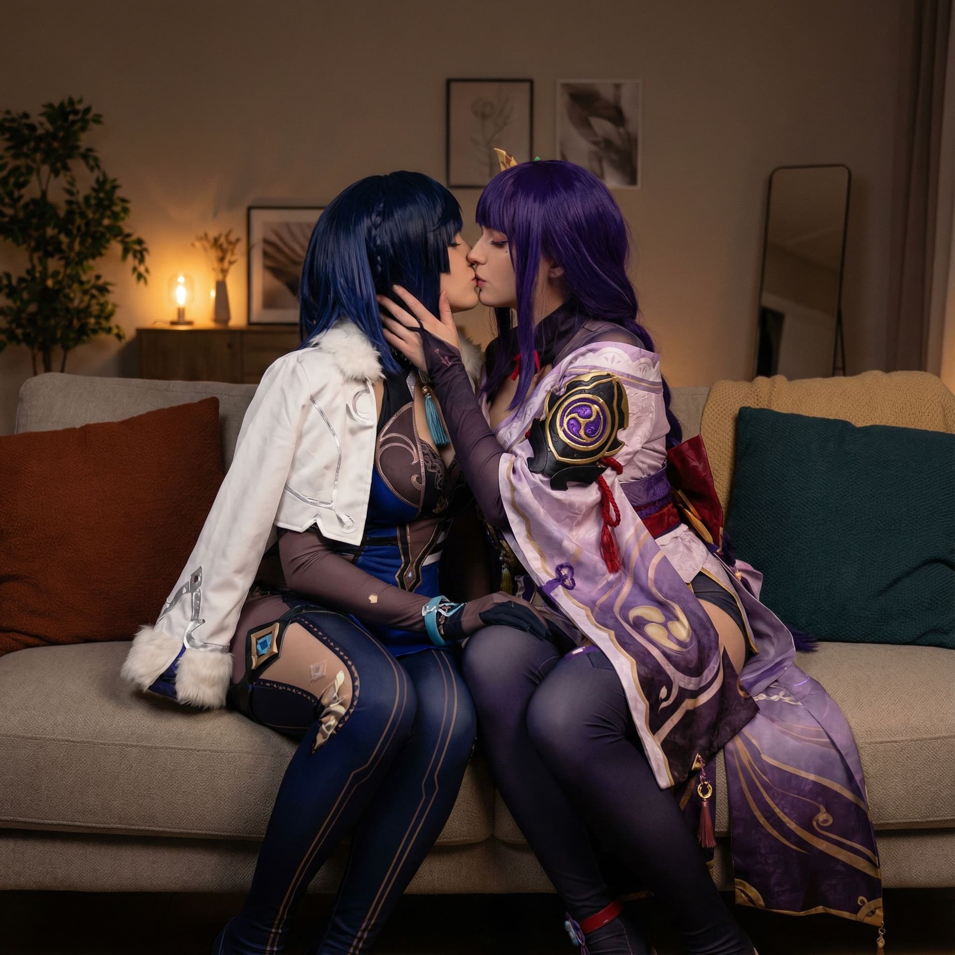 AI generated: lesbian on the couch fucking each other Yelan , Raiden