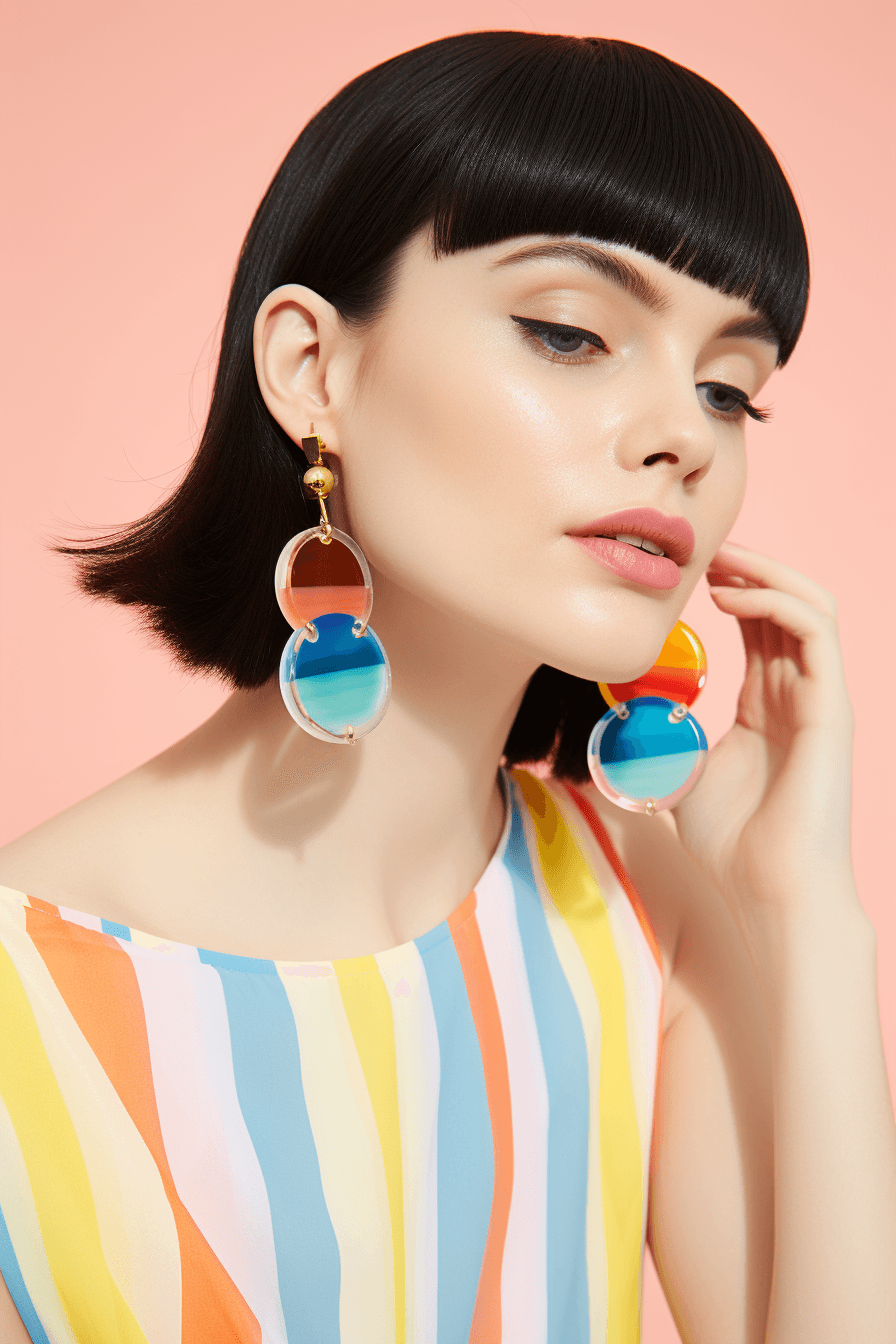 AI generated: Playful, whimsical, and eye-catching designer acrylic earrings with unique shapes and patterns, desi...