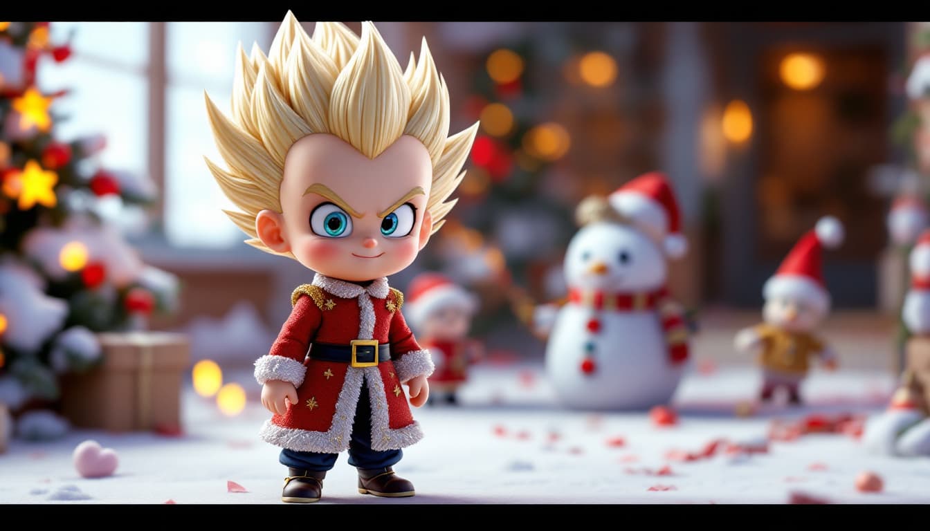 AI generated: VEGETA, christmas dress, chibi style in 3D