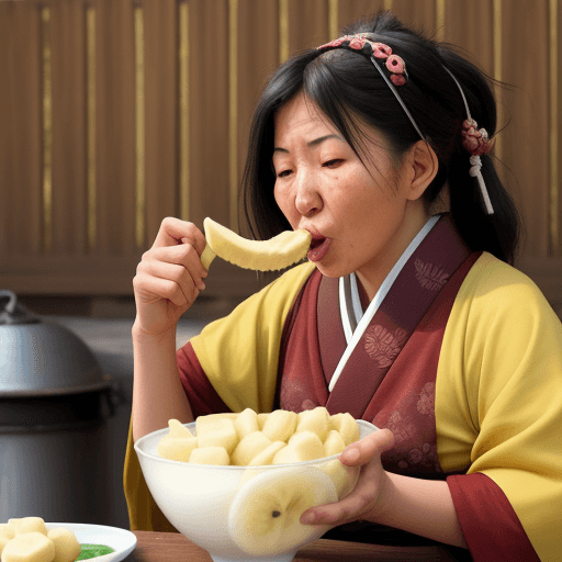 AI generated: a japani women eat bannana