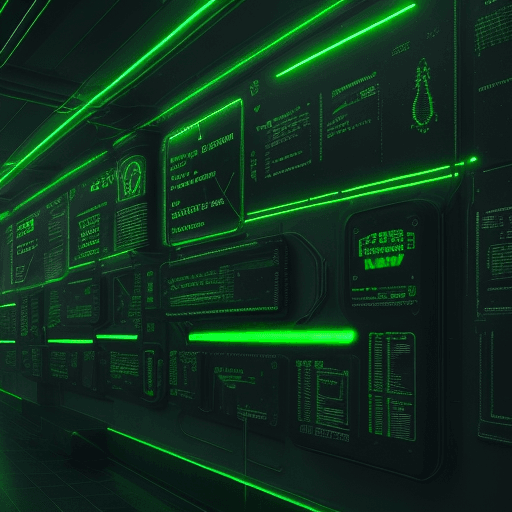 AI generated: digital channels of St. Petersburg, cyberpunk, green neon light, futuristic, realism
