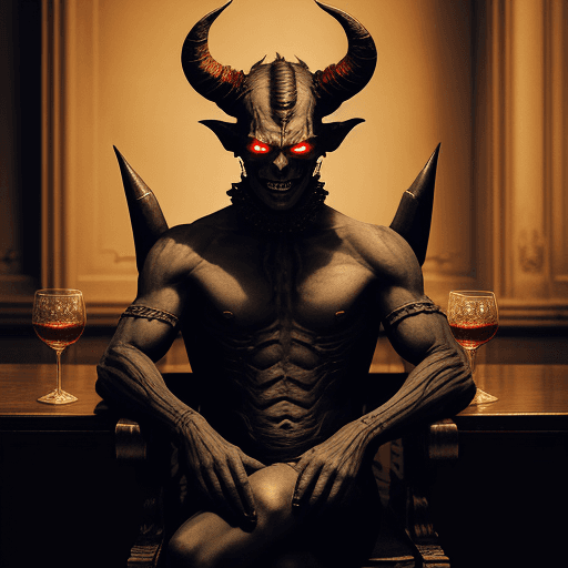 AI generated: Infernal demon seated at front table 
