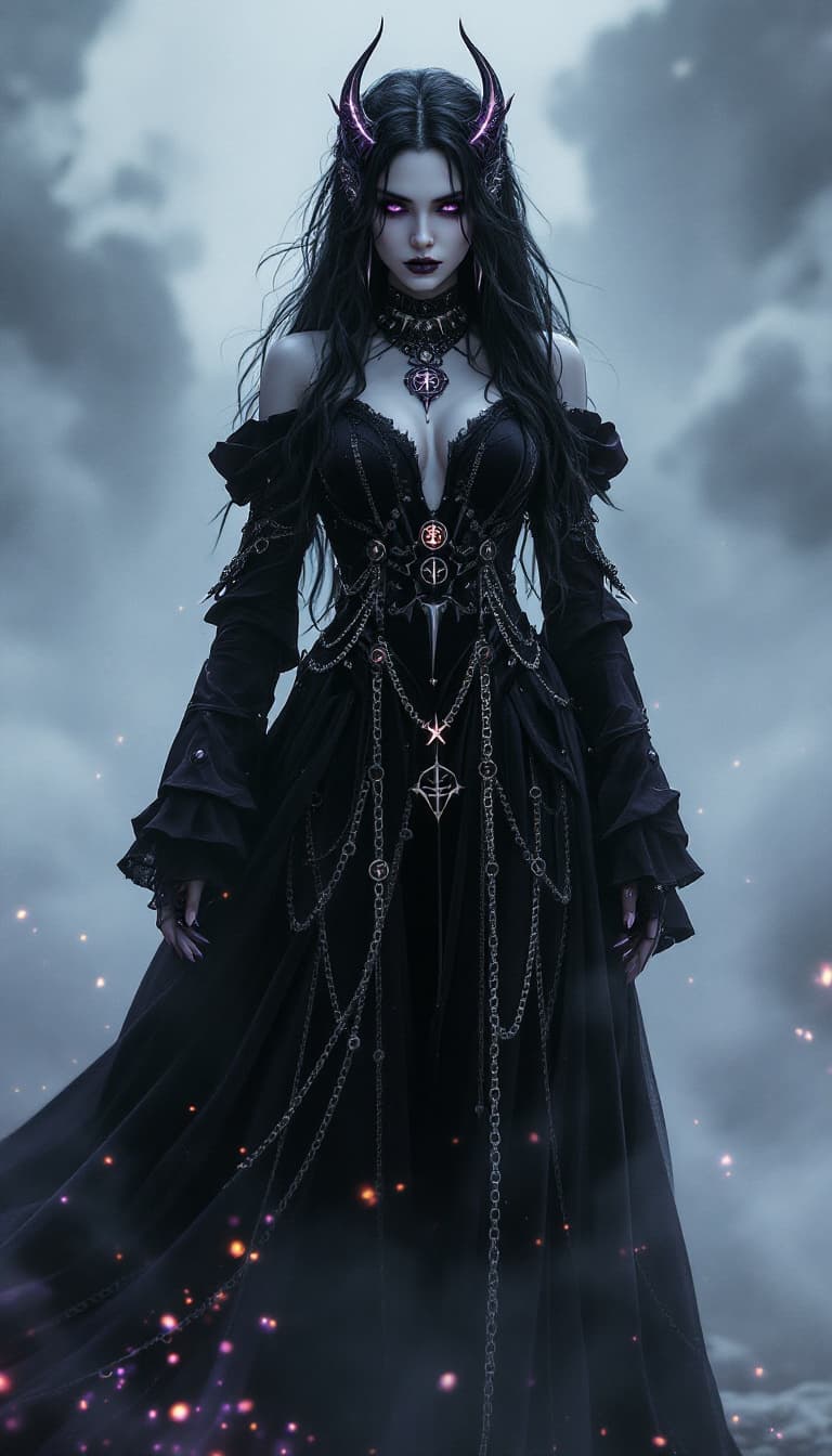 AI generated: An ultra-realistic, full-body portrait of a captivating gothic sorceress woman, radiating dark allur...