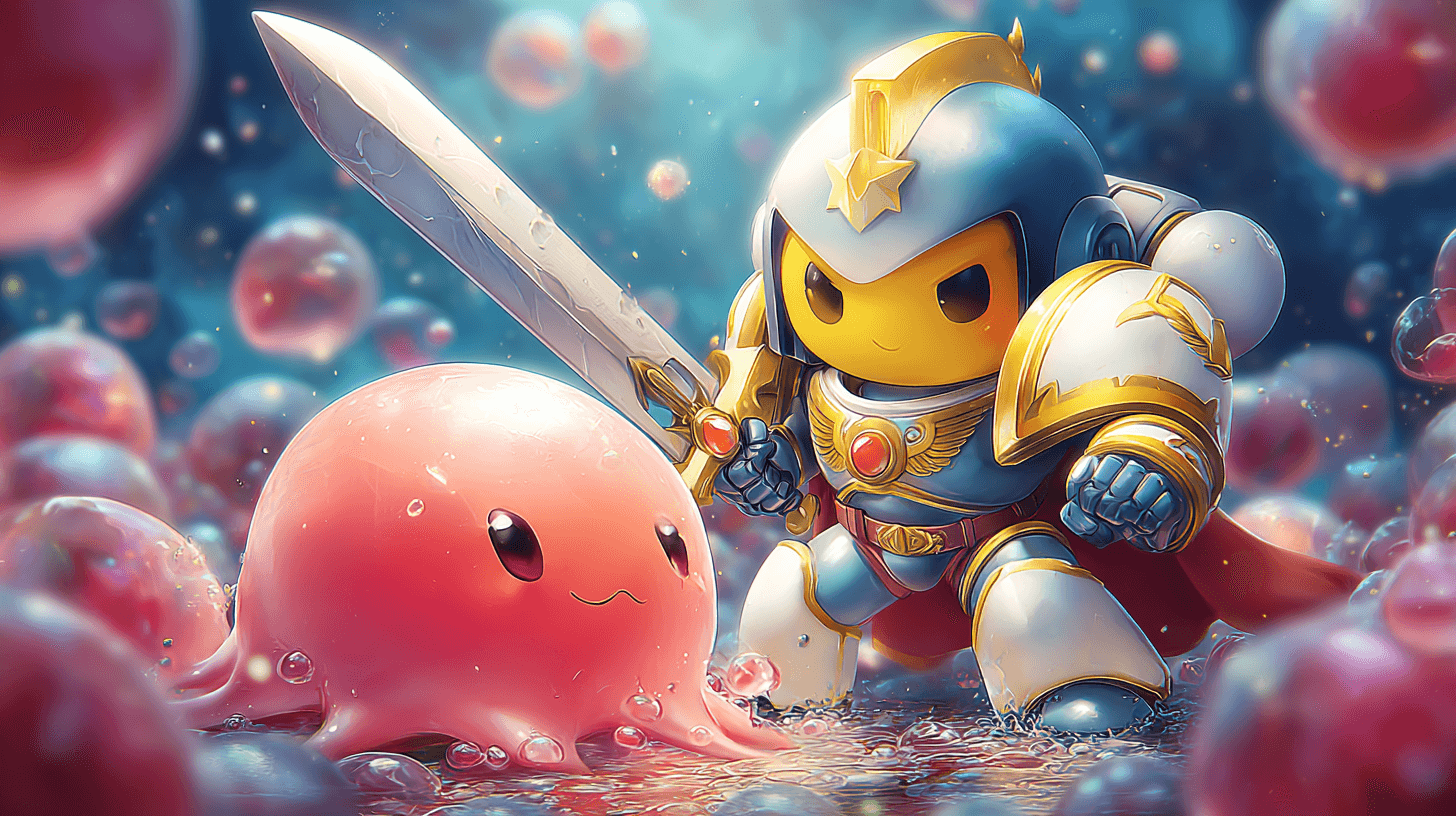 AI generated: A space marine, warhammer 40k, fighting with his sword a jelly monster --sref 2