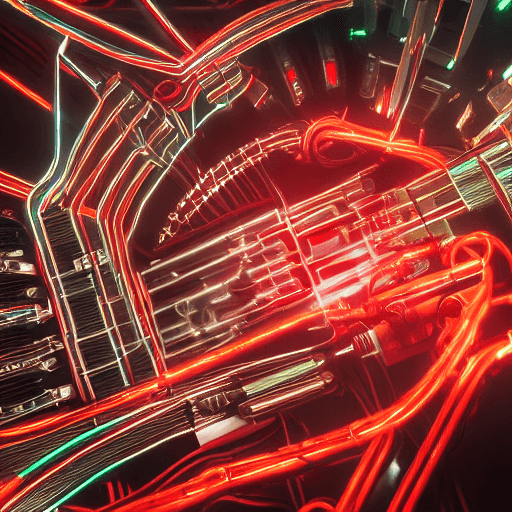 AI generated: Ultra-detailed cyborg connected with wires, tubes, cables, and other synthetic connections on the ma...