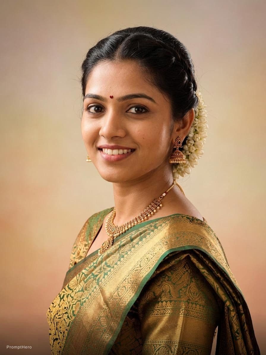 AI generated: 21 years old, Indian hair style, wearing a  saree