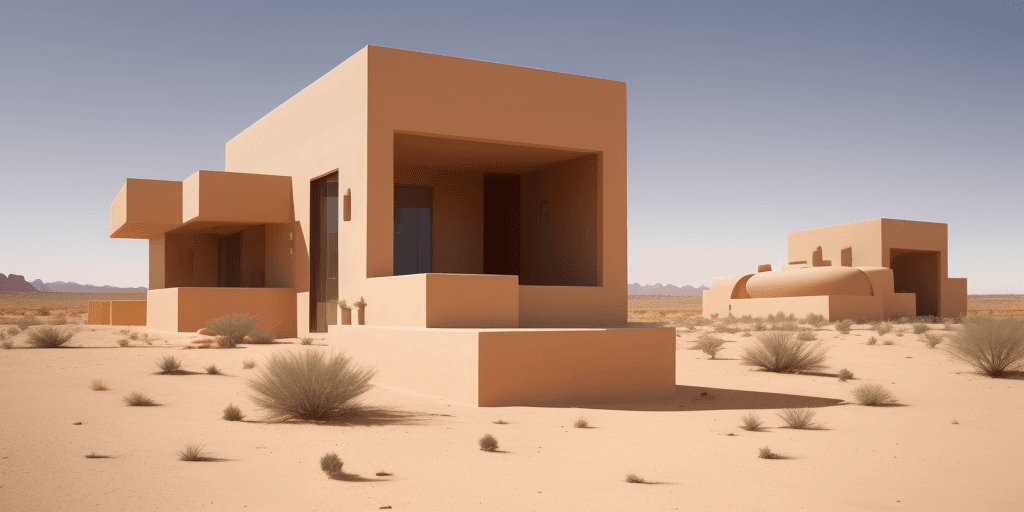 AI generated: Desert architecture: modern buildings in arid environments