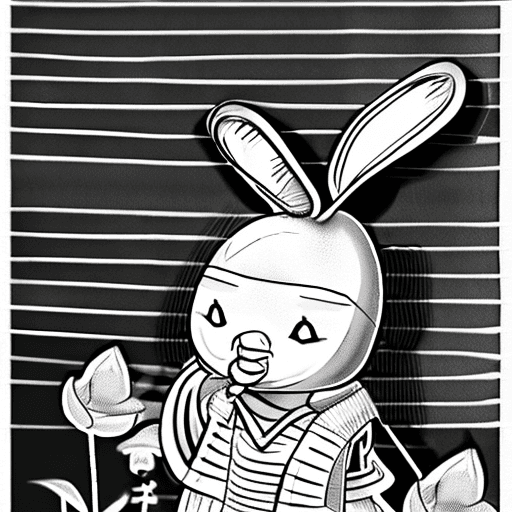 AI generated: sketch, no color, cartoon, line art, 2D, rabbit girl, monk