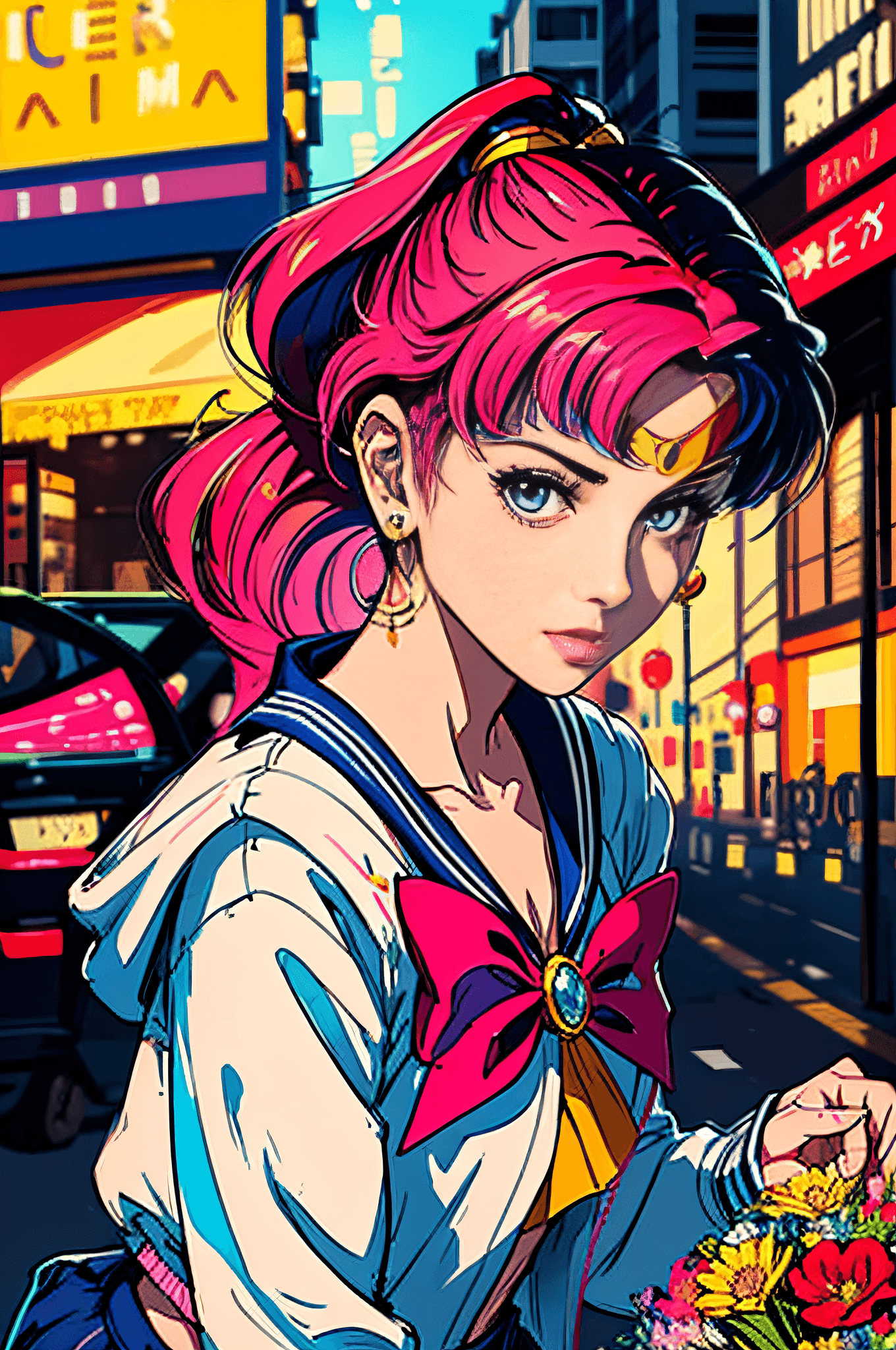 AI generated: Anime style, art by artgerm, sailor moon style, manga, (masterpiece, best quality, ultra-detailed, h...