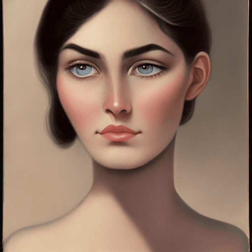AI generated: A young woman with an oval-shaped face, high cheekbones, and a softly rounded jawline. Her eyes are ...