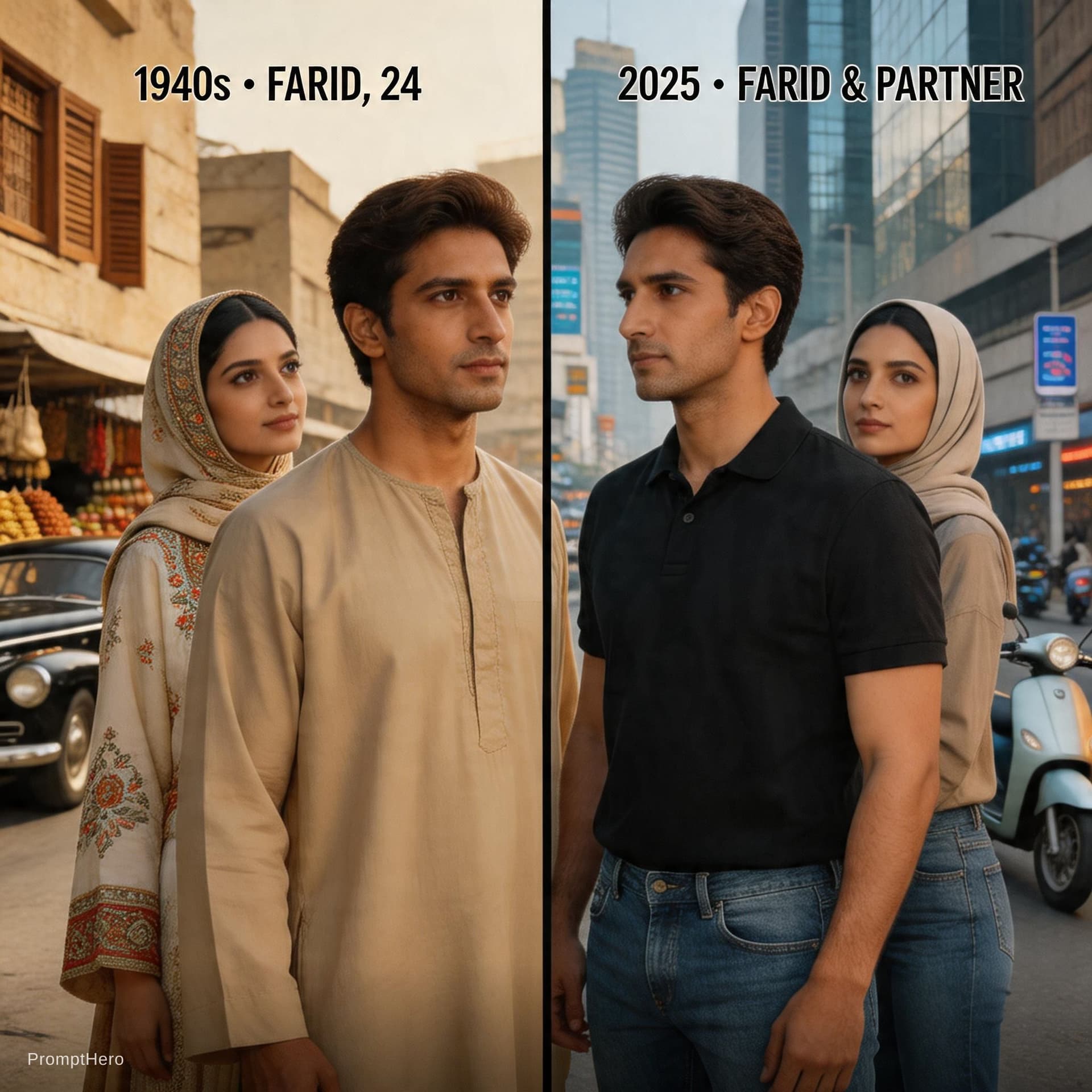 AI generated: Events are happening in Egypt. 2 couples live in 1940s and the other 2 lives in 2025. First characte...