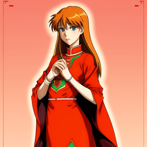 AI generated: asuka langley soryu from neon genesis wearing traditional Moroccan caftan, ghibli style

