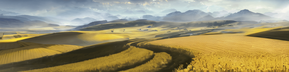 AI generated: """beautiful farm land, rolling hills, mountain range in background with towns and houses made of st...