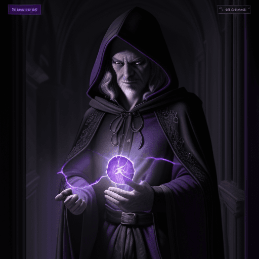AI generated: middle-aged wizard, in a dark cloak and a hood, in a dark mansion hallway, casting an illusion spell...