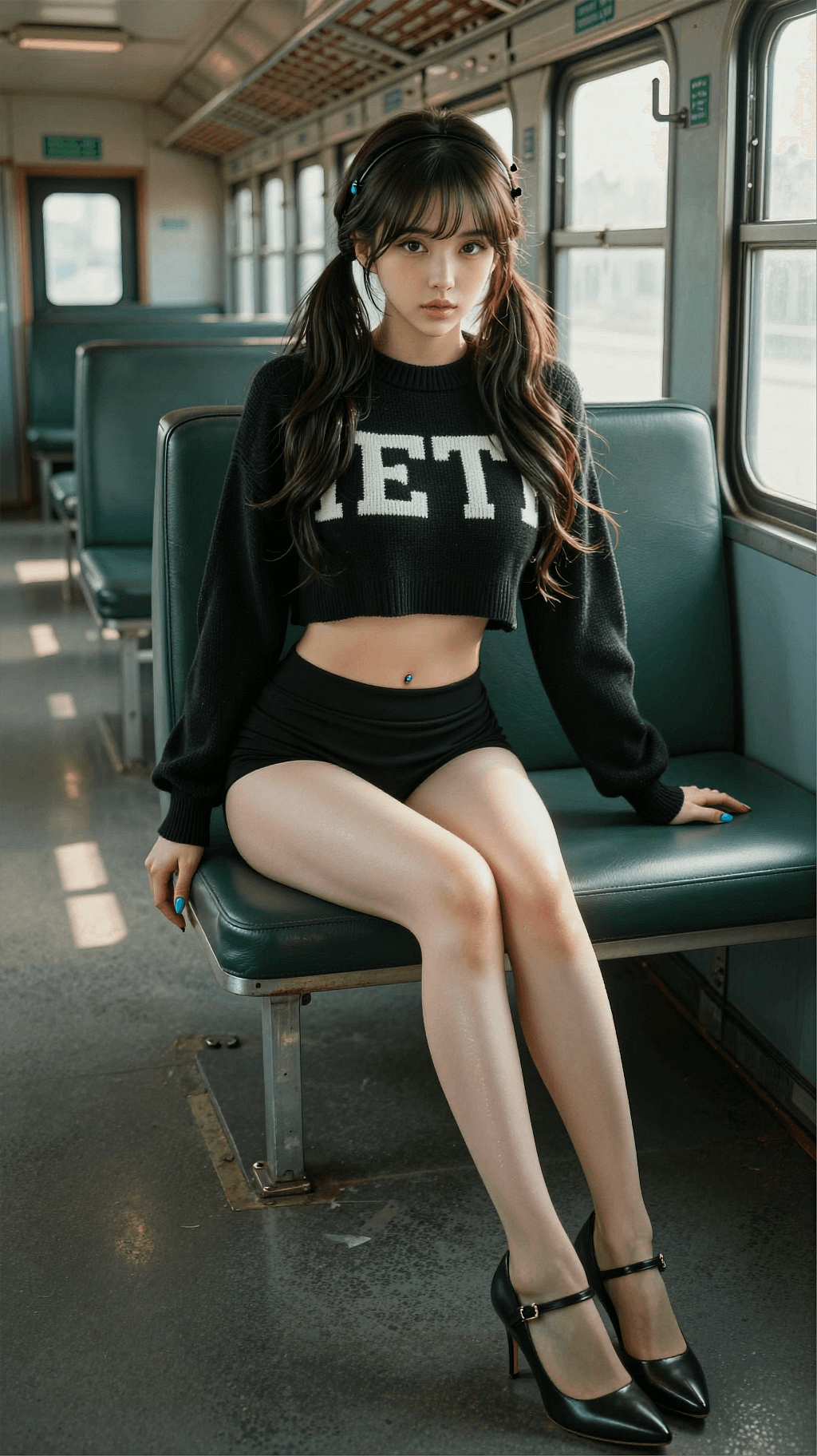 AI generated: A highly detailed, photorealistic, cinematic vertical full-body shot of a beautiful young woman posi...