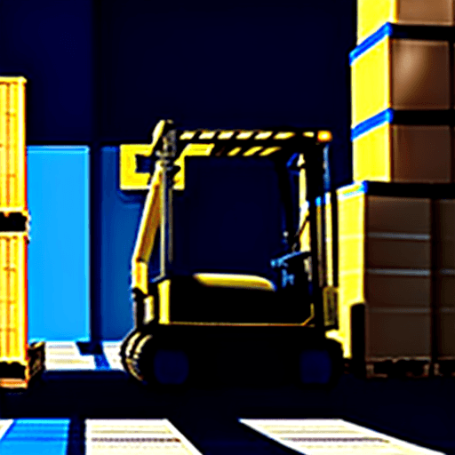 AI generated: The image depicts a warehouse from a distance, with multiple elevated racks filled with brown boxes ...
