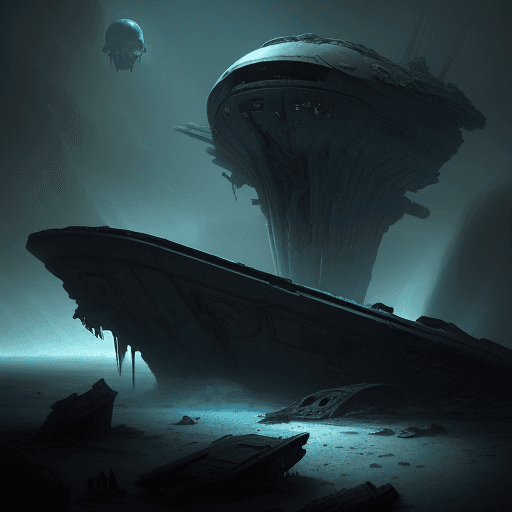 AI generated: death on an alien planet ship wreck, sci fi