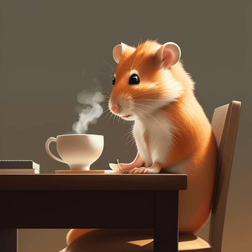 AI generated: ginger hamster sitting at a desk, drinking from a large steaming cup of tea.
Warm lighting, calm moo...